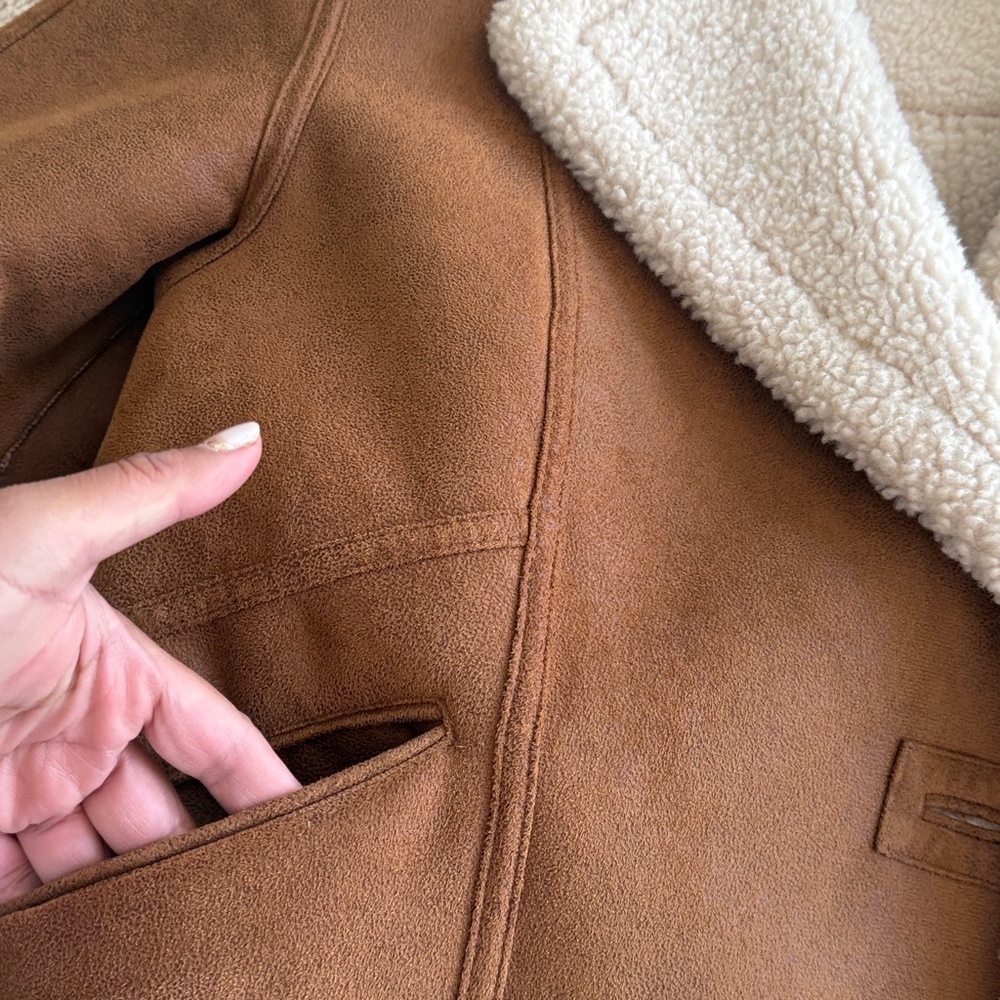 MANGO Oversized Cognag Tan Shearling Jacket Coat Size XS - Small Oversized - Picture 15 of 16